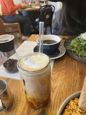 Iced decaf americano with pea drink   at Bertis in Karlsruhe