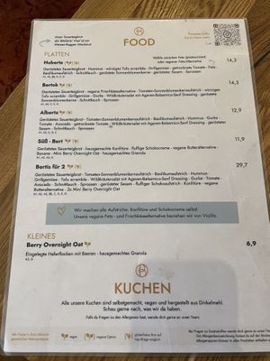 Menu (vegan clearly labeled)  at Bertis in Karlsruhe