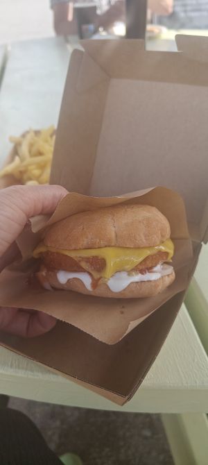 Vegan burger with vegetable patty at Uppsala Matmarknad in Uppsala