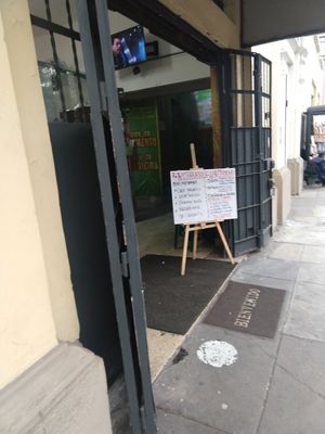 Entry way and menu board at Villa Natura Organic - Centro in Lima