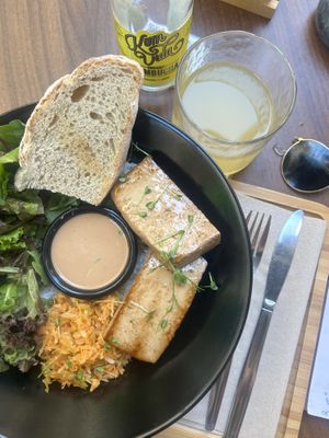 Kimchi bowl w kombucha   at RootBark EtnoBrunch in Redondela