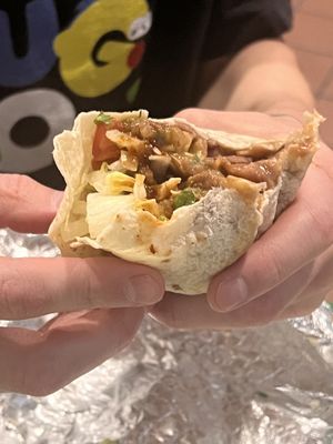 Vegan burrito with house salsa  at Tacos De Mexico in Morro Bay