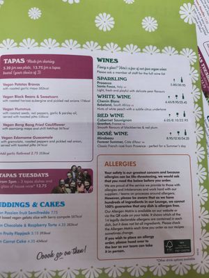 Vegan menu at Pineto Lounge in Bracknell