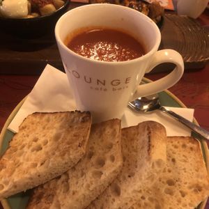 vegan tomato soup  at Pineto Lounge in Bracknell