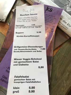 Menue at Books & Cafe in Oberstaufen