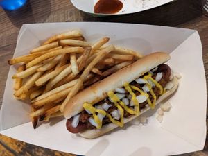 Chili dog and fries at Plant Based Coneys in Ypsilanti