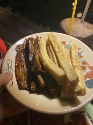 Fried aubergine with added tofu   at Sa Mộc Quán in Lao Cai