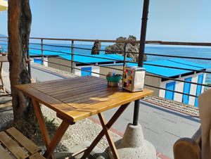 Overlooks beach at Bar Lo Spuntino in Monterosso Al Mare