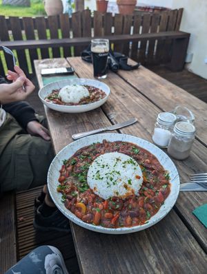 Three bean chilli and rice at The Brook Inn in Haverfordwest