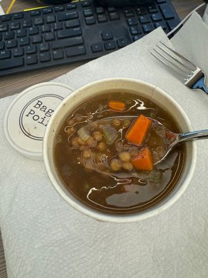 Lentil souo at Bagel Point in New York City
