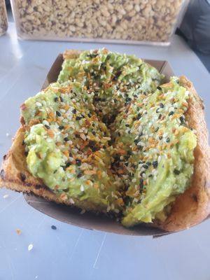 Spicy or garlic avocado toast at Fruitopia in Brentwood