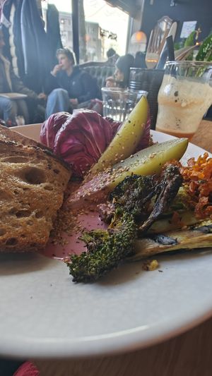 New kitchen! Split pea humus, sourdough, veggies, etc. at SUBCULT in Amsterdam