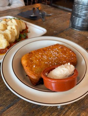 Potato and buckwheat fried dough pocket, horseradish dip  at SUBCULT in Amsterdam