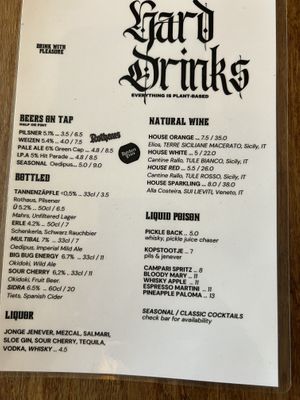 Menu drinks   at SUBCULT in Amsterdam