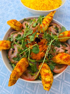 Vegan Prawns Salad

The prawns are made from soy and have a perfect look  and feel of the real ones. at Tinge of Turmeric in Tenerife