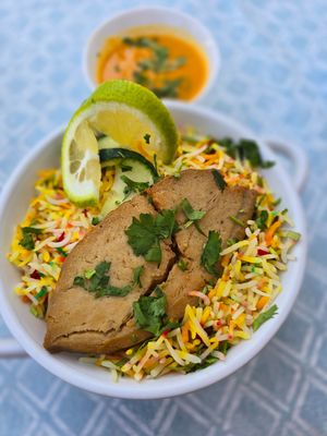 Vegan Fish Biryani
 at Tinge of Turmeric in Tenerife