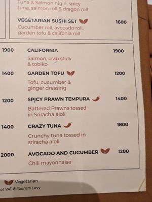 Menu at Akira - Modern Asian in Nairobi