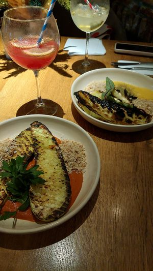 fried zucchini on pepper / cabbage on corn at Kombinat Gastro-Brewery in Sibiu