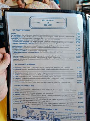 Menu at Crêperie de l'Abbaye de Beauport in Paimpol