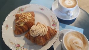 Vegan cornetti with vanilla cream and pear/chocolat topping at Libera Pasticceria Caffetteria in Rome