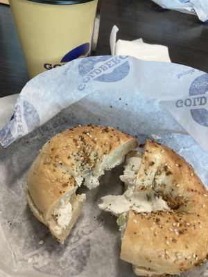 Tofu cream cheese on an everything bagel    at The Original Goldberg's Famous Bagels in Riverhead