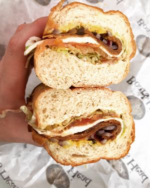 Amazing Herbivores Butcher meat and cheese sandwich  at Muffin Top Bakery in Redlands