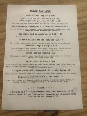 Great new menu   at Black Cat in East London