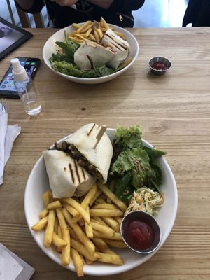 BBQ oyster mushroom wrap salad & fries 🔥  at Black Cat in East London