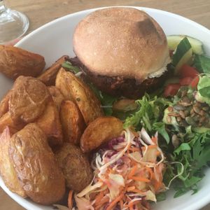 burger & chips  at Black Cat in East London