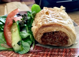 ";sausage"; roll wrapped in phyllo dough - yum!! at Black Cat in East London