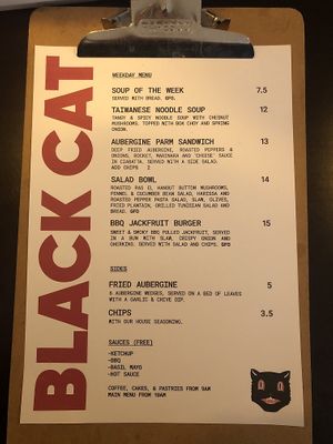 The menu (changes every now and then)  at Black Cat in East London