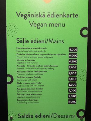 Vegan menu with mains  at RIX - Caffeine in Marupe