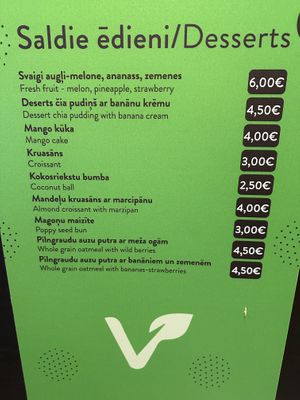 Vegan menu with desserts  at RIX - Caffeine in Marupe
