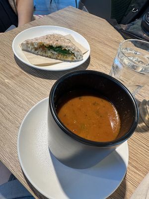 Spicy bean and quinoa soup + tofu bread  at RIX - Caffeine in Marupe
