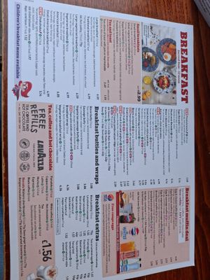 Breakfast menu with vegan and vegetarian breakfast  at The King's Tun - JD Wetherspoon in Kingston Upon Thames