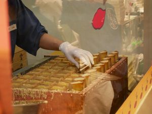 Imokin in the making - you can watch them make it while waiting in line at Mangando - Daimaru Tokyo in Tokyo