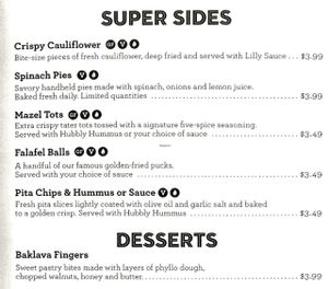 menu at Hubbly Bubbly Falafel Shop in Orlando