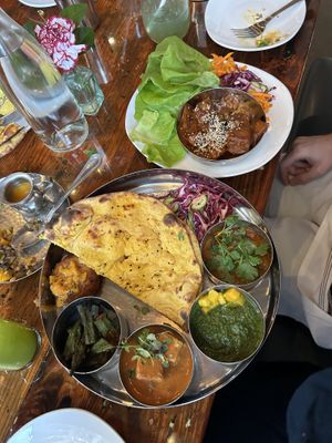 Earth thali from Meatless Monday, spicy chickpea tofu lettuce wraps  at Pondicheri in Houston