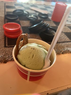 Mint chip dairy free ice cream. It was amazing! They put a pretzel in each dish also!!   at Cherry Hill in Daytona Beach