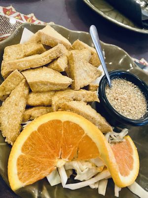 Fried tofu with crushed peanut plum sauce   at Sawasdee Thai Cuisine in San Antonio