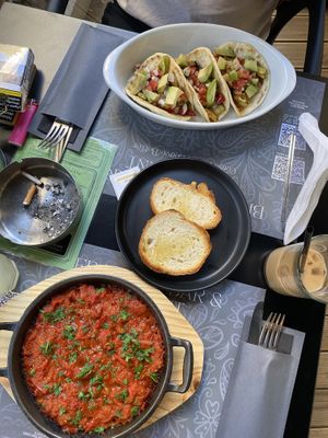 Vegan tacos and vegan shakshouka   at Bitter in Tirana