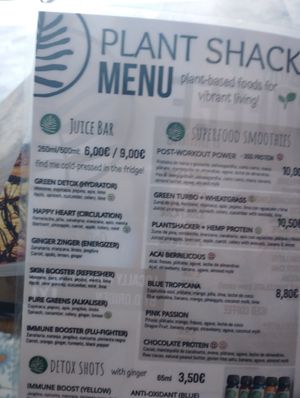 Menu at PLANT SHACK - Palma City in Mallorca