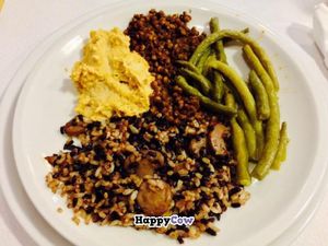 Lentils, Hummus, rice with mushrooms, veggies! at La Pentola Vegana in Monza