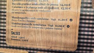 Vegan mentioned on menu at La Taverna d'El Foment in Girona