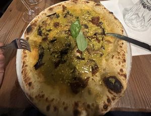Yellow Tomate puree, Pesto, Pistazien, sun-dried Tomato and Aubergine   at Ristorante Pizzeria La Ragazza in Milan