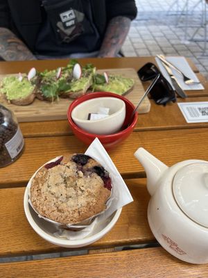 Muffin and avocado teast  at Le Pain Quotidien in Liege
