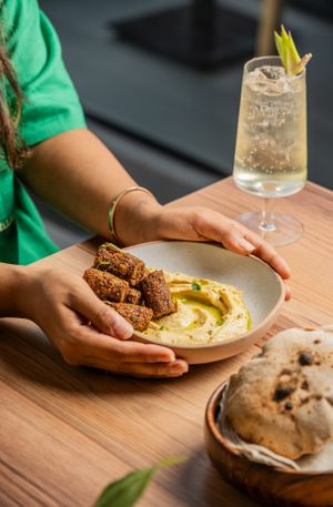 falafal hummus and emmer wheat pita at Canvas V in New Delhi