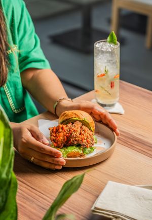 Lemon Shroom Burger at Canvas V in New Delhi