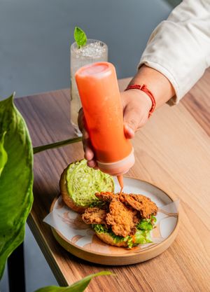 Lemon Shroom Burger at Canvas V in New Delhi