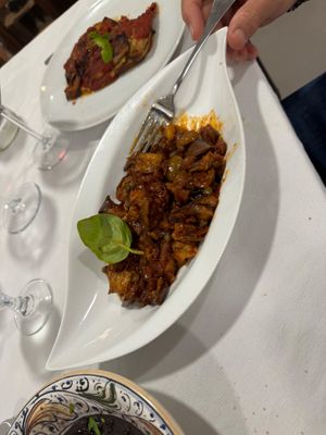 Sweet and savory eggplant! Yum! at Ristorante La Forgia Maurizio - 9852 Vulcano Home Restaurant in Vulcano